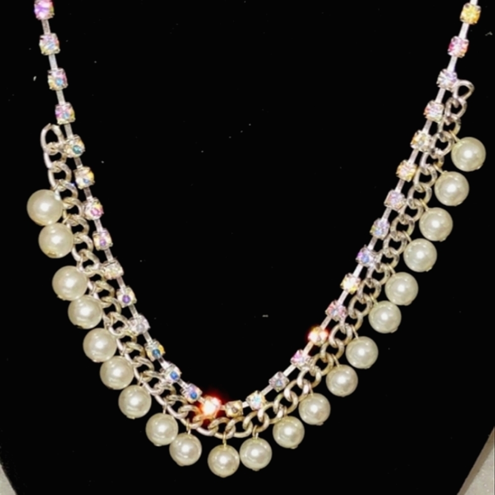 Iridescent Crystals & Pearls Necklace